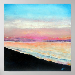 Pôster Por do sol bonito da praia pintado em Pastels