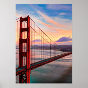 Pôster Por do sol bonito do inverno em golden gate bridge