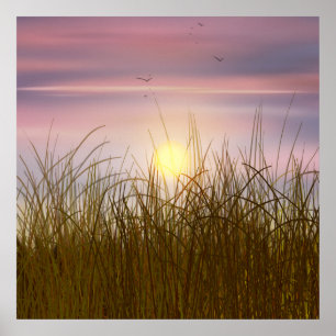 Poster Pôr do sol Campo de Trigo Dourado Pintura a Óleo V