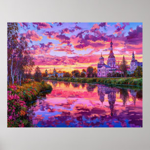 Poster Pôr do Sol Colorido Vibrante Sobre a Paisagem do R