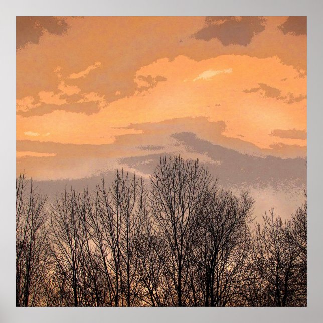 Pôster Pôr do sol com árvores nuas (Frente)