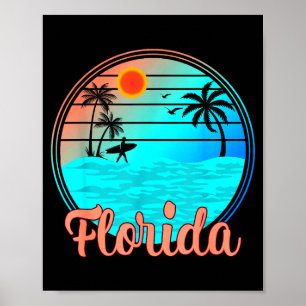Poster Pôr do sol da palmeira vintage da Flórida tropical