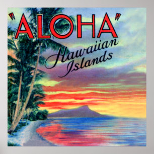 Pôster Por do sol das ilhas havaianas Aloha