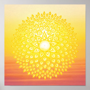 Poster Por do sol de brilho amarelo da mandala de Sun