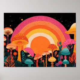 Poster Pôr do Sol de Cogumelo Psicodélico – Natureza Fant