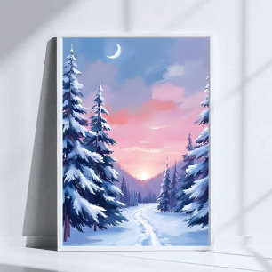 Poster Pôr do Sol de Inverno Pastel   Pintura em Aquarela
