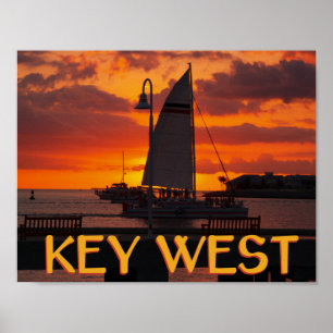 Pôster Por do sol de Key West com barcos