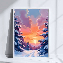 Poster Pôr do Sol de Neve de Inverno | Pintura de Paisage
