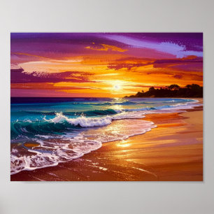 Poster Pôr do Sol Deslumbrante Arte de Paisagem Marítima