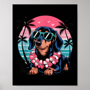 Poster Pôr do sol do Dachshund Havaí Estilo Verão