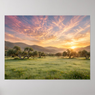 Poster Pôr do sol do Olival Marroquino - Nuvens Douradas