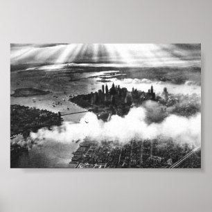 Pôster Por do sol do vintage sobre a Nova Iorque NY 1932