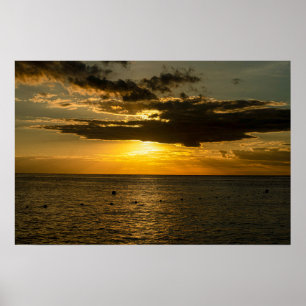 Poster Pôr do sol dourado no oceano em Cozumel México 