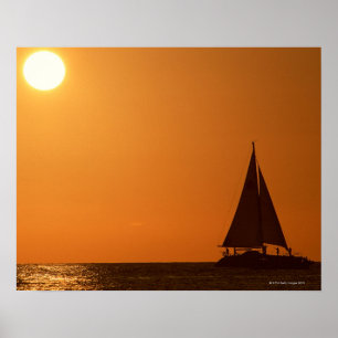Pôster Por do sol e iate