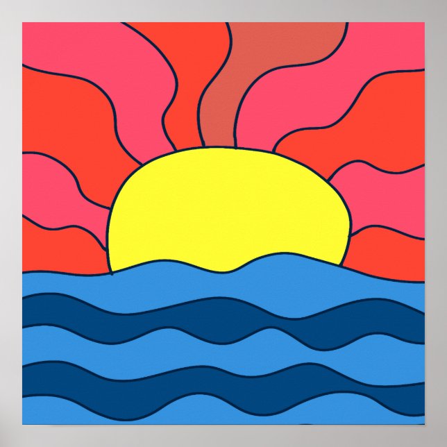 Poster Pôr do sol e ondas (Frente)