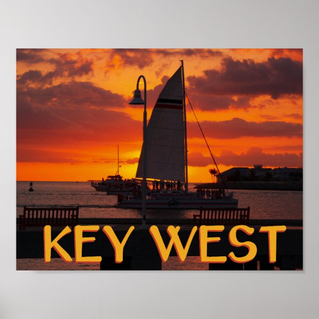 Pôster Pôr do sol em Key West com barcos (Frente)