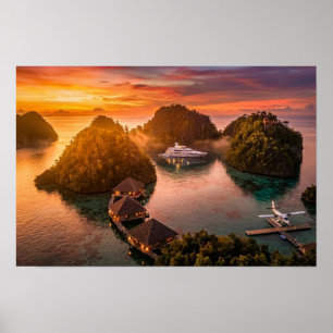 Poster Pôr do sol em Piaynemo Raja Ampat Arte de Ilha Tro