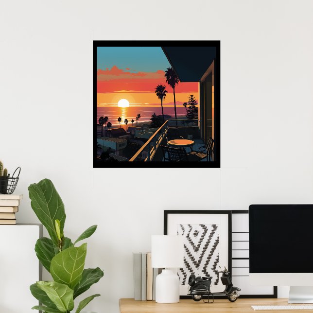 POSTER PÔR DO SOL EM SANTA MÔNICA #1 (Escritório em casa)