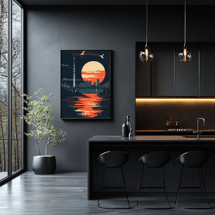 Poster Pôr do Sol em Tóquio - Silhuetas da Paisagem Urban