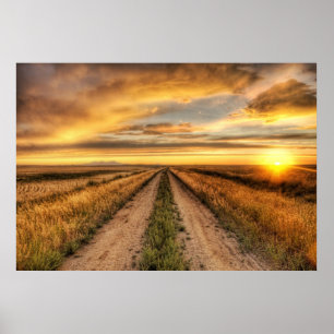 Pôster Por do sol em uma estrada secundária