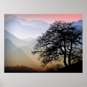 Poster Por do sol fumarento da montanha do Parkway azul