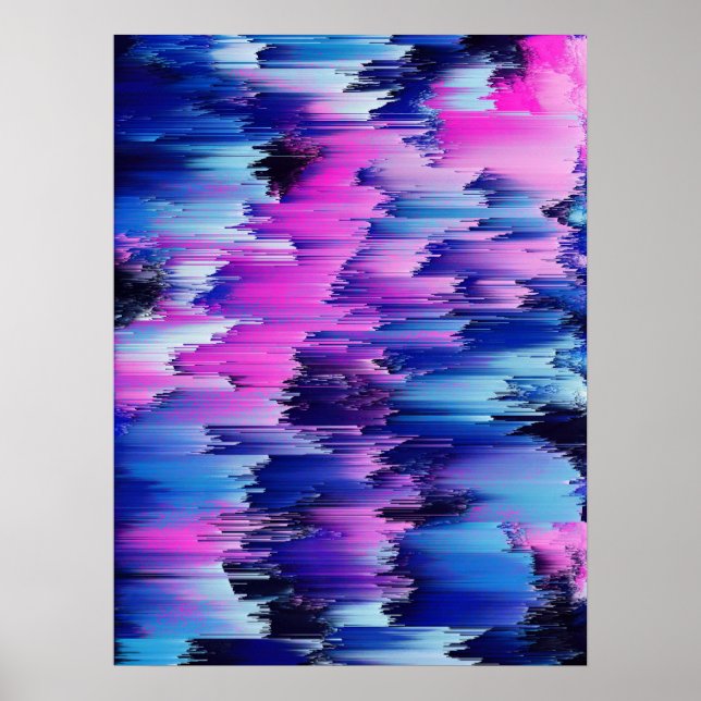 Poster Pôr do Sol Glitch Paisagem Abstrata (Frente)