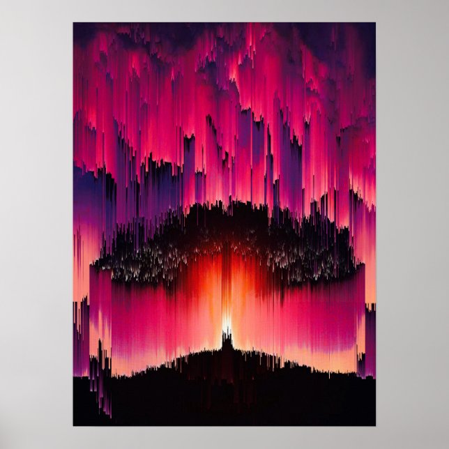 Poster Pôr do Sol Horizonte com Falha Digital (Frente)