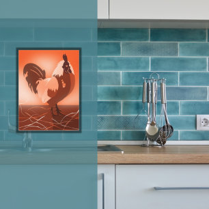Poster Pôr do Sol Laranja Galo Arte de Parede da Cozinha