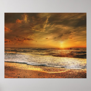 Poster Pôr do sol laranja lindo na praia