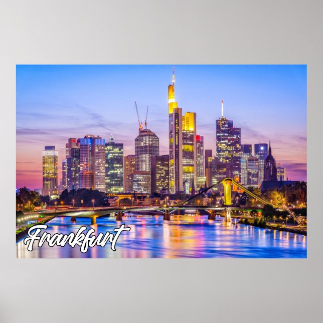 Poster Pôr do sol lindo sobre Frankfurt, Alemanha (Frente)
