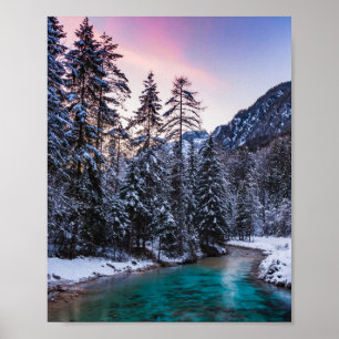 Poster Pôr do sol mágico rio turquesa Mojstrana, Eslovêni