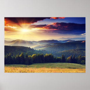 Pôster Por do sol majestoso na paisagem 4 das montanhas