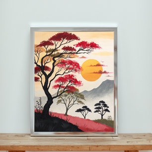 Poster Pôr do Sol Majestoso Sobre a Savana Carmesim