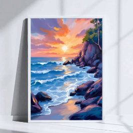 Poster Pôr do sol na Baía do Oceano | Aquarela da Praia