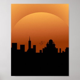 Poster pôr do sol na cidade