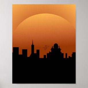 Poster pôr do sol na cidade