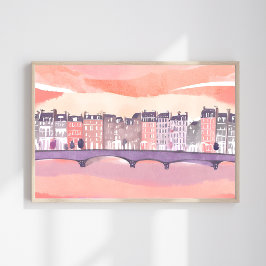 Poster Pôr do Sol na Cidade Europeia | Aquarela