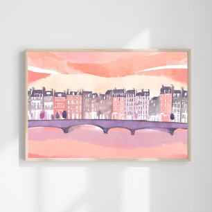 Poster Pôr do Sol na Cidade Europeia Aquarela