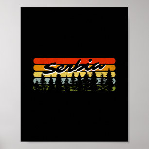 Poster Pôr do sol na floresta da Sérvia árvores cabine le