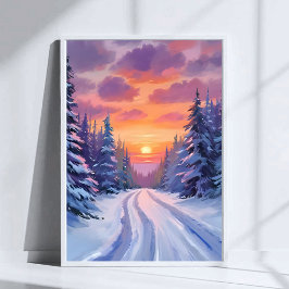 Poster Pôr do Sol na Neve | Paisagem Montanhosa de Invern