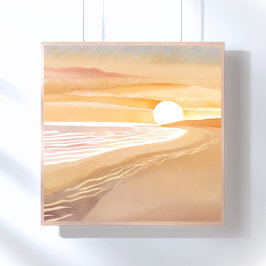 Poster Pôr do Sol na Praia Aquarela | Belo Amarelo