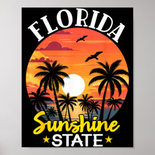 Poster Pôr do Sol na Praia da Palmeira Vintage da Flórida