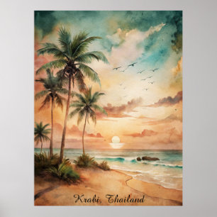 Poster Pôr do Sol na Praia Tropical de Krabi Tailândia