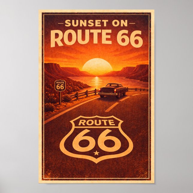 Poster Pôr do sol na Rota 66 Litho (Frente)