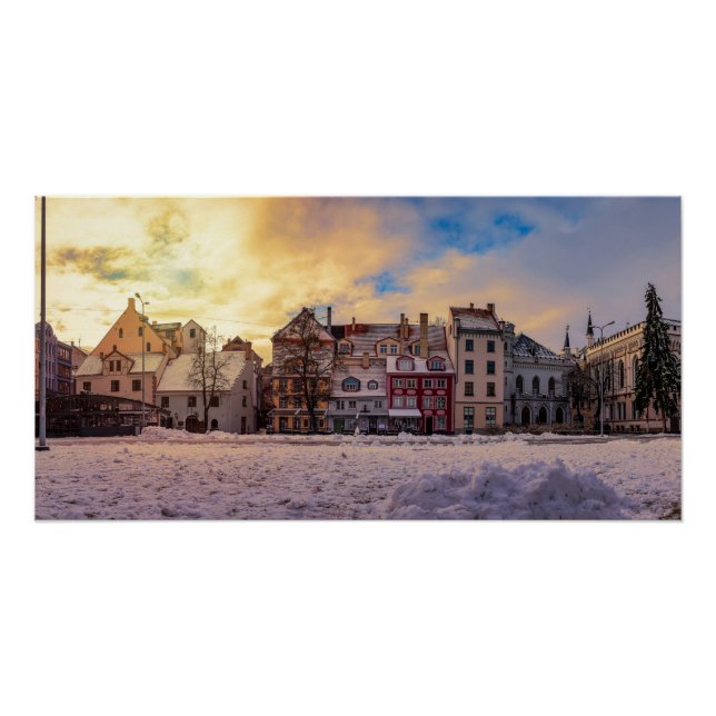 Pôster Pôr do sol na rua em Riga (Frente)