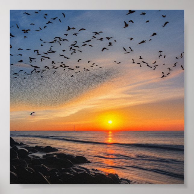 Poster Pôr do sol nas rochas (Frente)