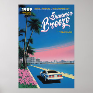 Poster Pôr do Sol Neon Miami Arte Impressa 80s Retro Verã