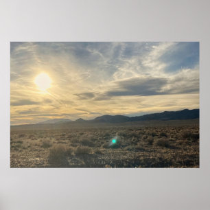 Poster Pôr do sol no deserto de Nevada – Céu dourado sobr