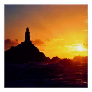 Pôster Pôr do sol no farol de Corbiere