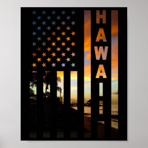 Poster Pôr do sol no Havaí Bandeira Americana Honolulu Il